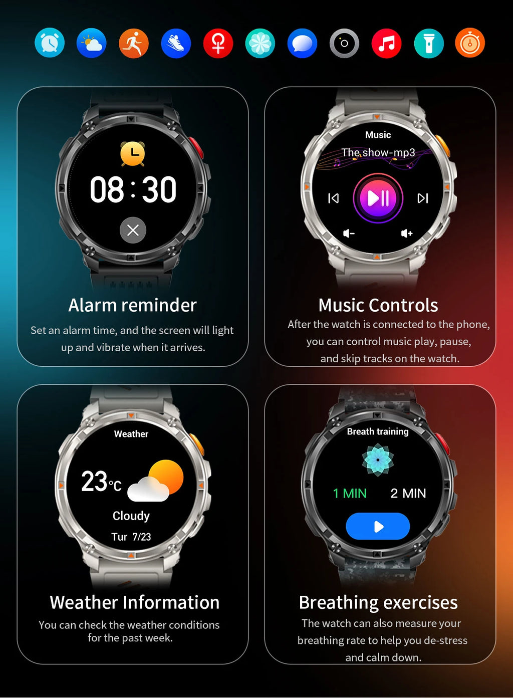 Reloj Inteligente AMOLED 1100mAh con Linterna LED, IP69 y Llamadas Bluetooth