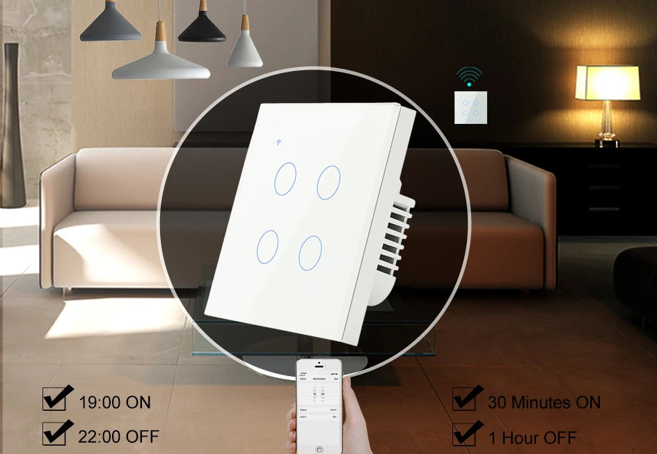 Interruptor inteligente de encendido y apagado con WiFi, dispositivo con botón de encendido de 220V, para pared, Alexa, Google Home, sin cable neutro, UE, dos vías