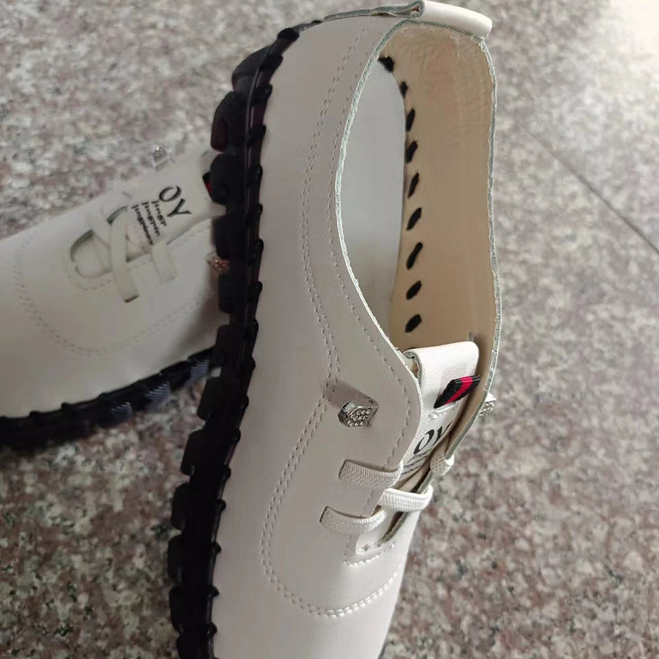 Zapatillas de deporte para Mujer, mocasines con cordones de cuero, planos, informales, cómodos, para mamá, para Mujer