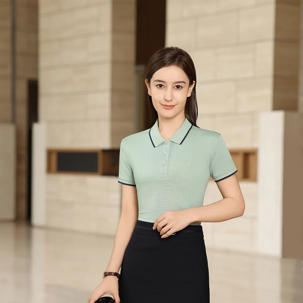 Camiseta de Seda Helada con Cuello Polo para Mujer