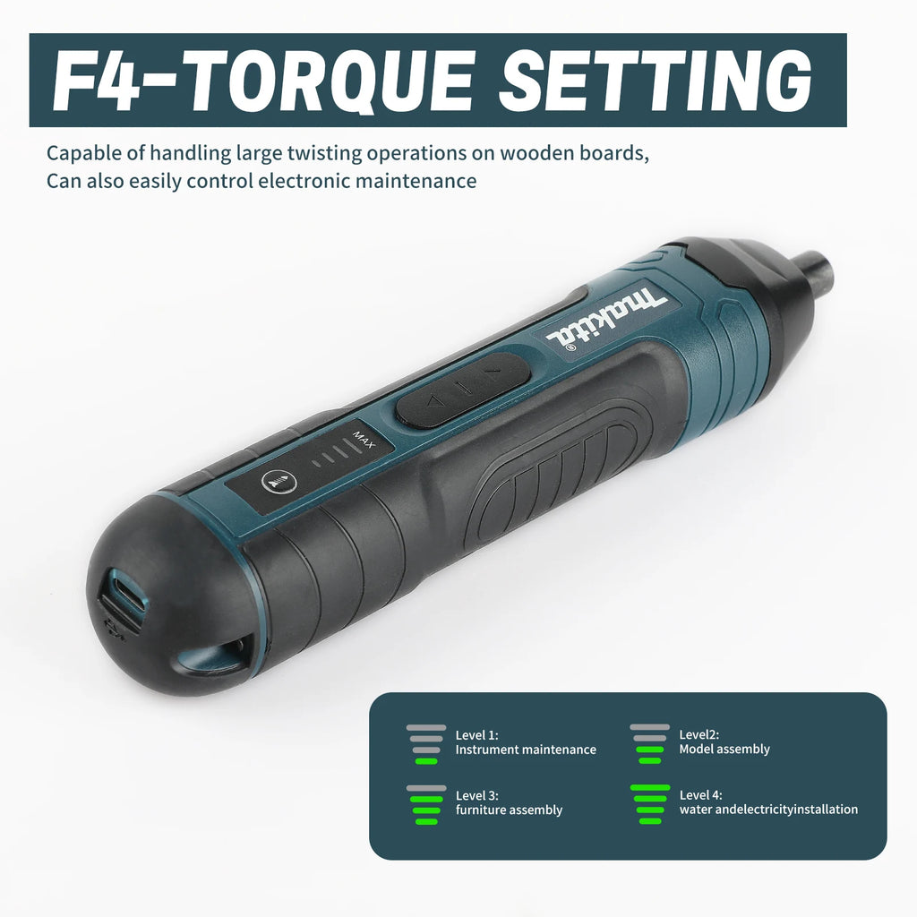 Destornillador Eléctrico Inalámbrico Makita |   3.6V 5N.m Torque |   Portabrocas de 1/4 de pulgada |   Batería de iones de litio de 1300 mAh. HT422