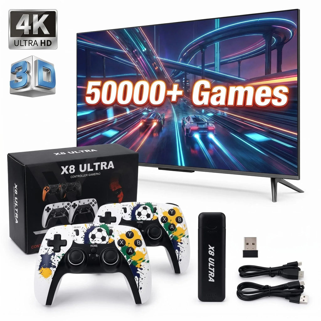 Consola de videojuegos 4K HD de 128 GB X8 Super, más de 50 000 juegos retro, mando inalámbrico dual de 2,4 GHz, emulador de consola de videojuegos HDMI Plug & Play para PSP, PS1 y N64