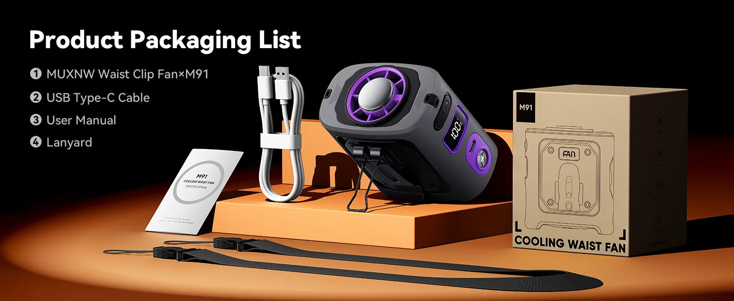 Ventilador de cintura recargable con clip y placa de enfriamiento, 8000mAh, manos libres