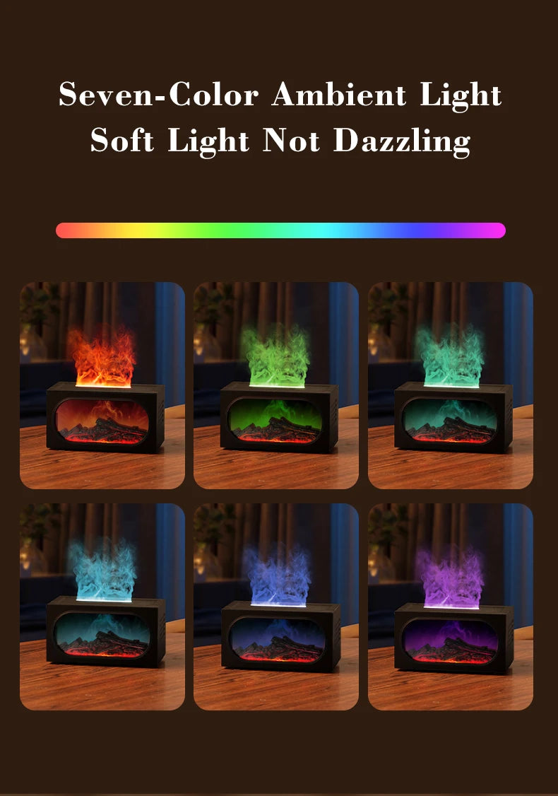 Difusor de aroma para chimenea con luz ambiental de llama, protección de apagado sin agua, salida de niebla fina y grande, humidificación silenciosa