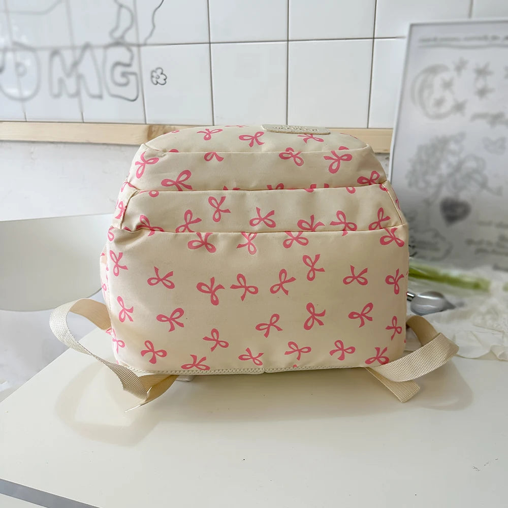 Set de 3 Piezas: Mochila Coreana con Estampado de Lazo