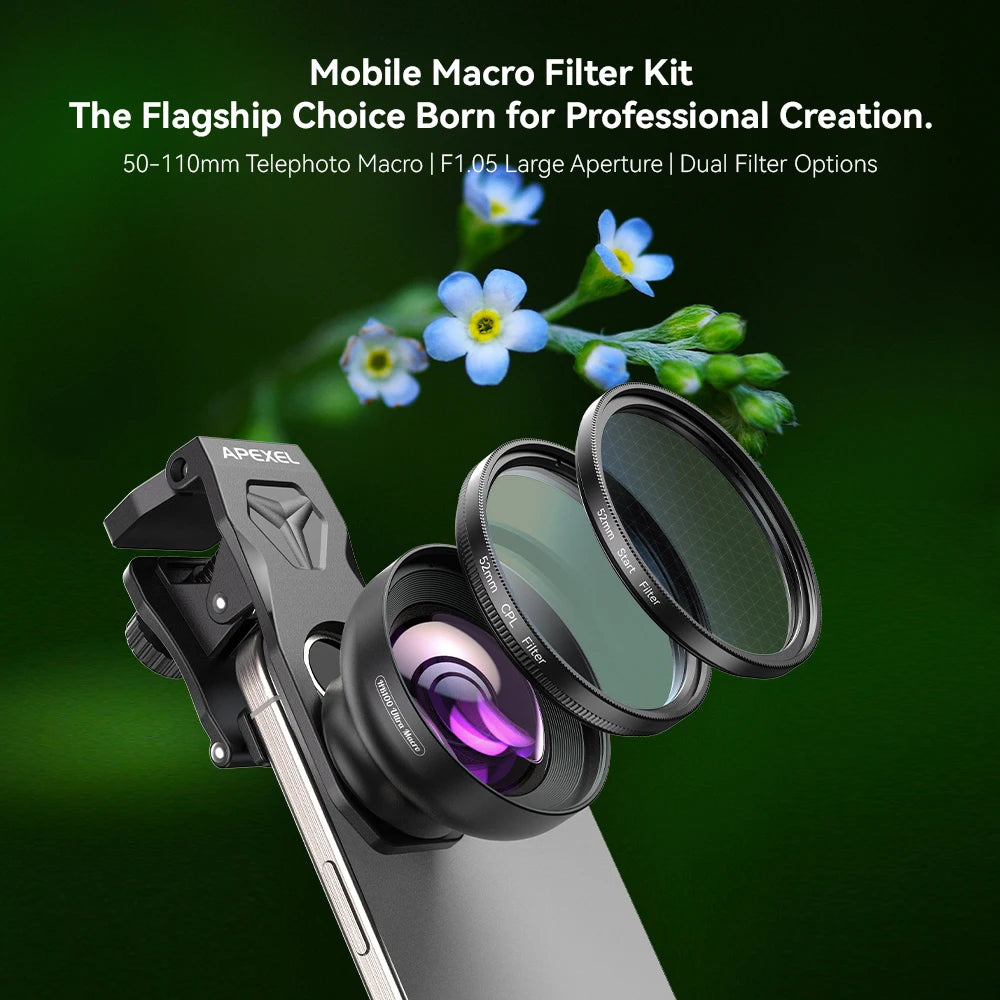 Lente Macro Ultra HD 100mm para Teléfono con Filtros 52MM APEXEL
