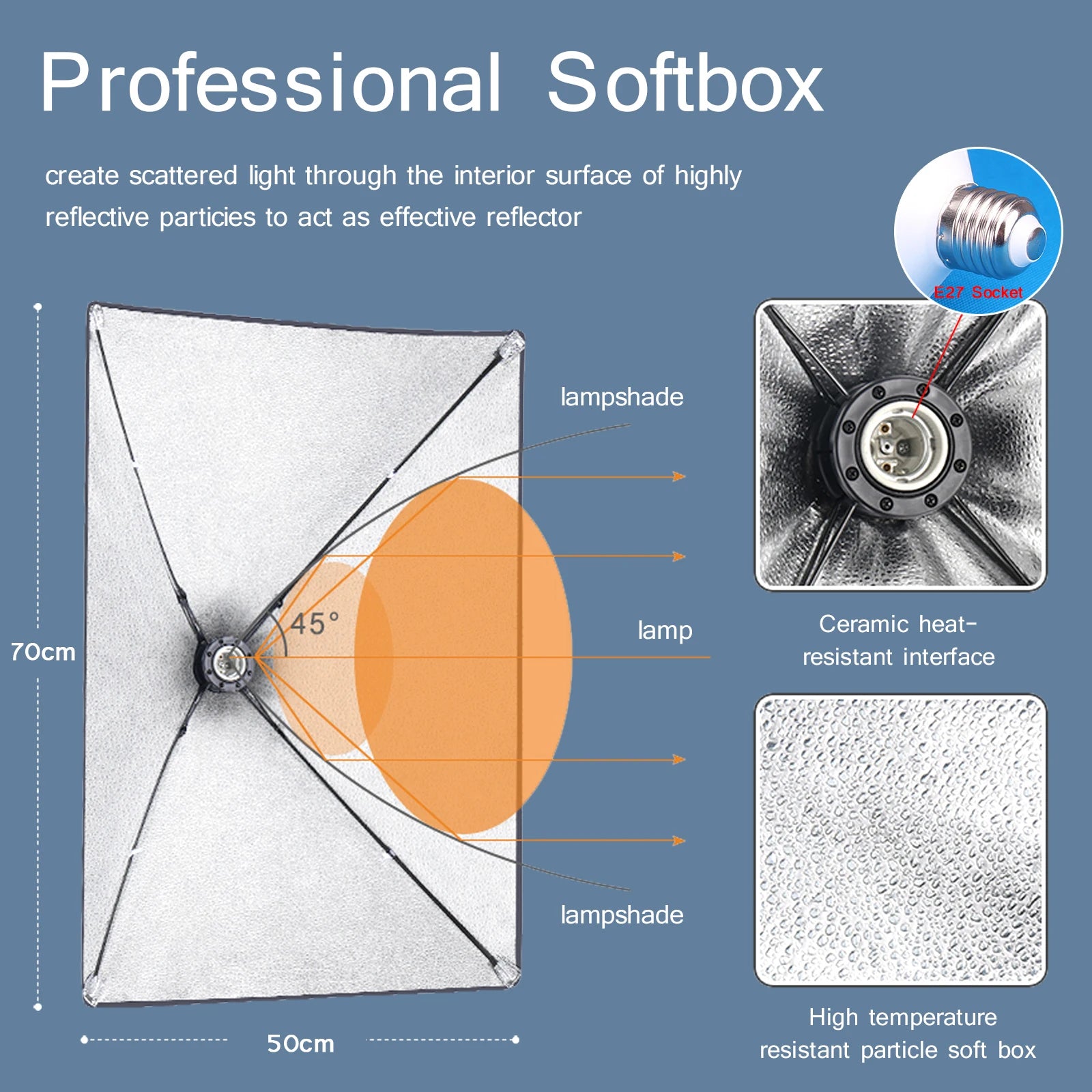 Softbox de fotografía profesional, caja suave de iluminación con trípode, bombilla fotográfica E27, sistema de luz continua para estudio fotográfico
