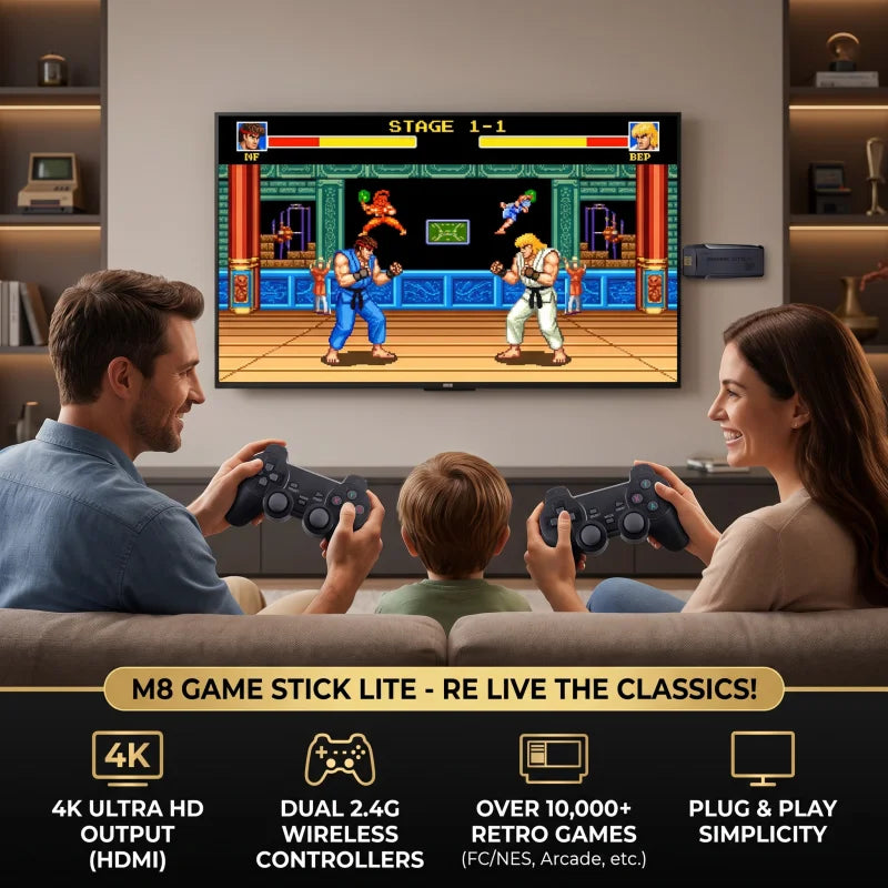 Consola de Videojuegos Retro M8 Small Box Game Stick 4K HD, 64GB, 20000 Juegos Clásicos