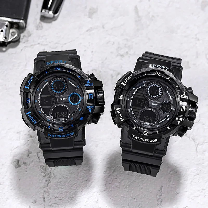Reloj Digital negro YIKAZE para hombres, relojes deportivos, cronógrafo impermeable para exteriores, reloj de mano G, reloj de pulsera para estudiantes de choque de infantería