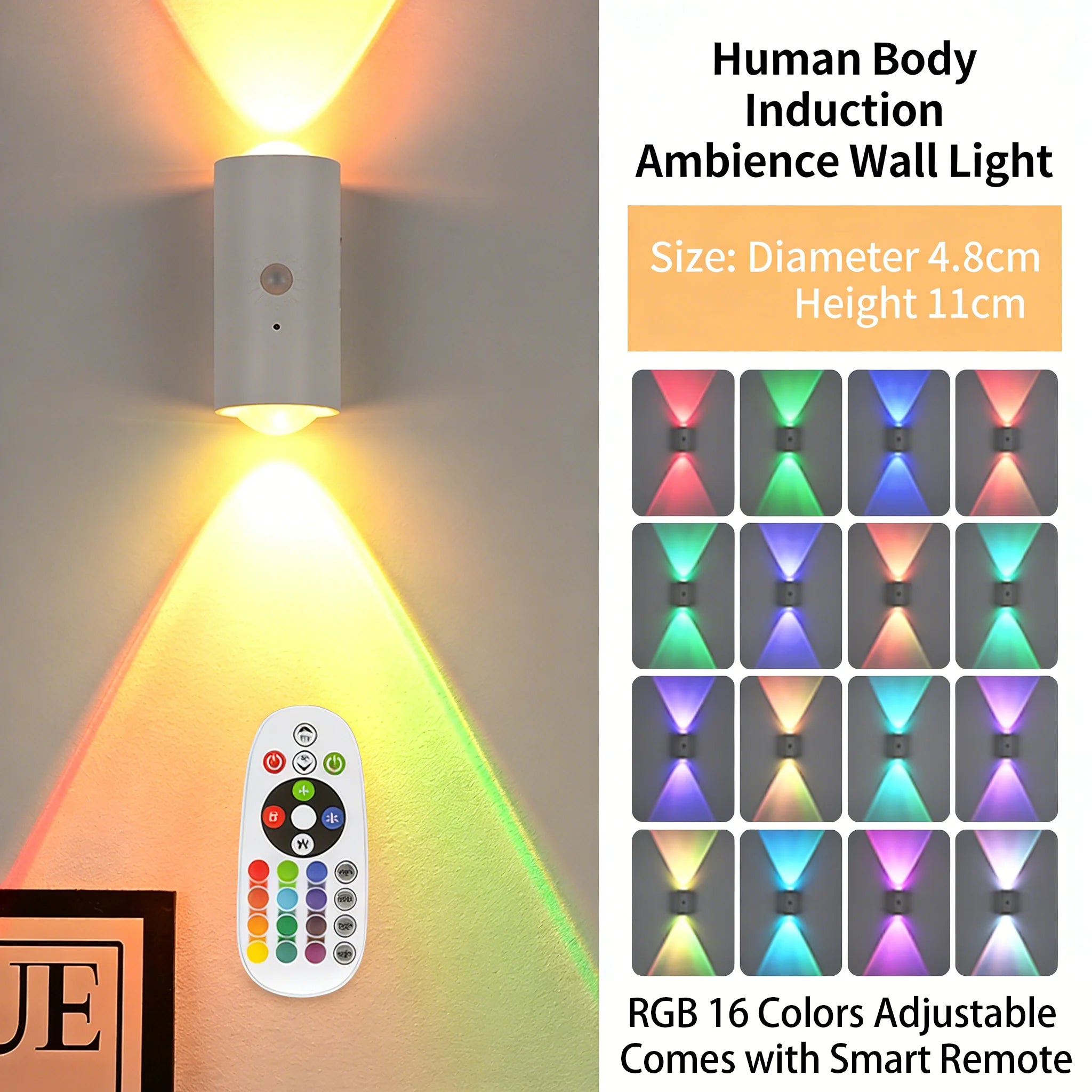 Luces de Pared RGB con Sensor de Movimiento, 16 Colores