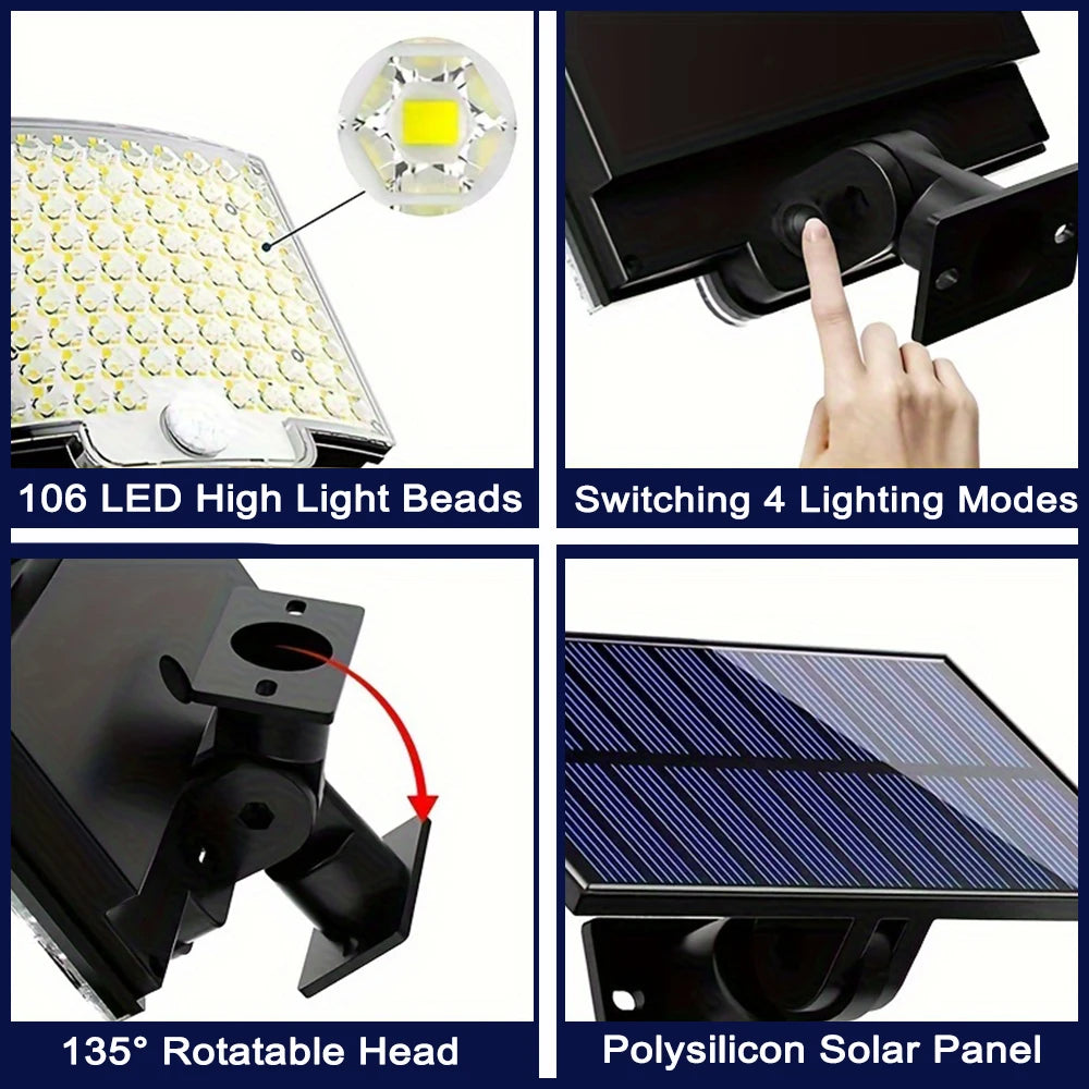 Lámpara Solar 106 LED para Exterior con Sensor de Movimiento Impermeable