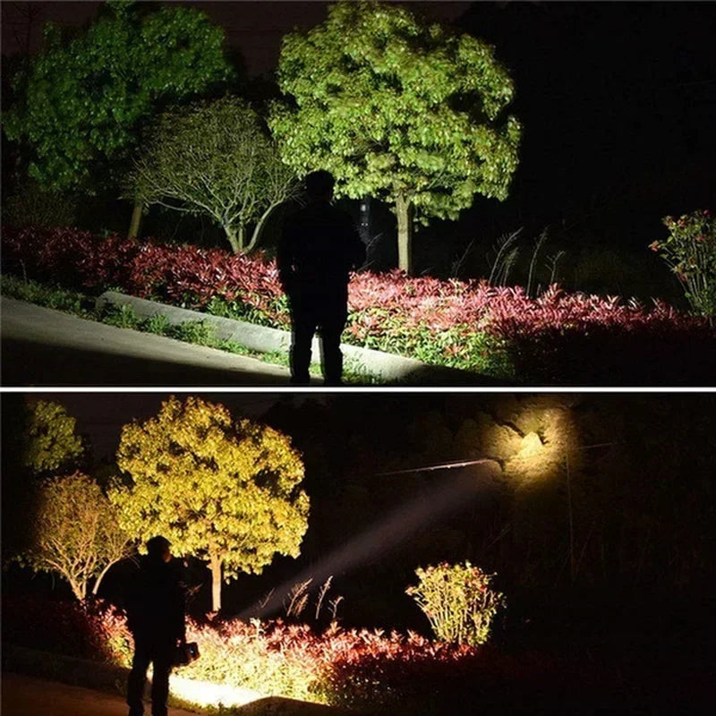 XHP100-reflector de luz LED táctil superbrillante, linterna de doble cabezal, recargable por USB, luces de emergencia portátiles para exteriores