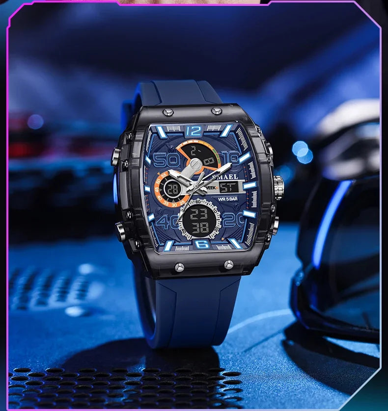 SMAEL 8109 nuevo reloj para hombre, deportivo multifuncional, resistente al agua hasta 50M, pantalla Dual, luz LED nocturna, reloj electrónico para estudiantes de ocio