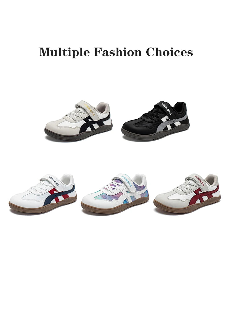 HOBIBEAR zapatos de punta ancha para niños y niñas, zapatillas de deporte descalzas con gancho y malla de cuero Artificial, zapatos transpirables para niños grandes