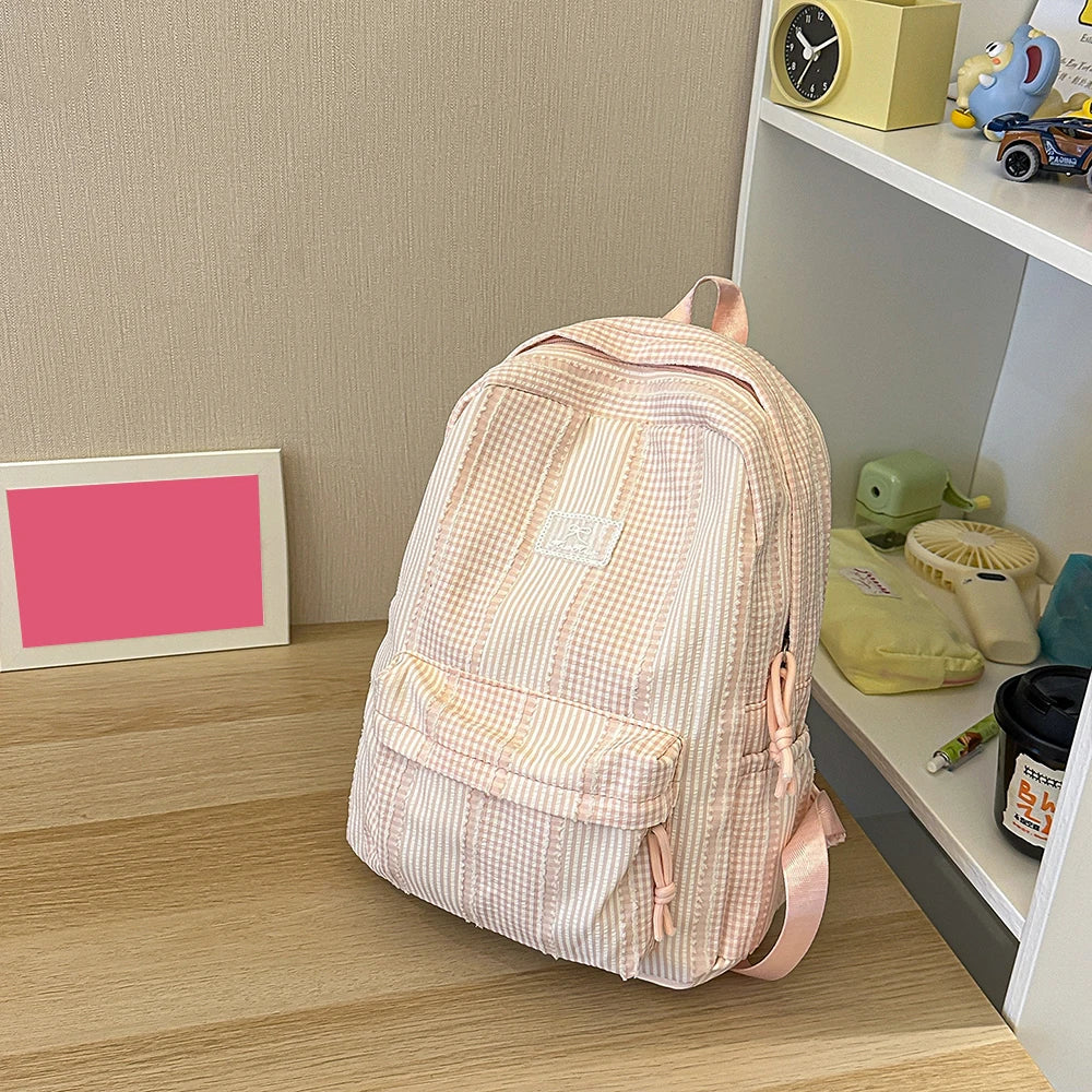 Mochila Escolar para Adolescentes con Rayas Pastel, Suave y Liviana