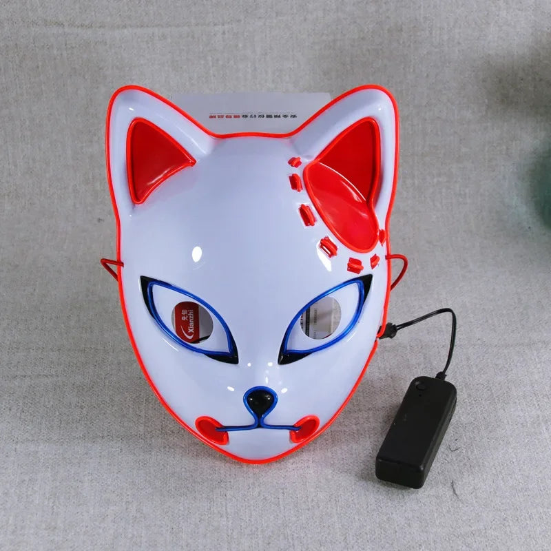 1 máscara facial Led brillante Demon Slayer, accesorio de Cosplay de Anime, cara de gato, zorro, Halloween, luz fría, máscara intermitente, disfraz de fiesta