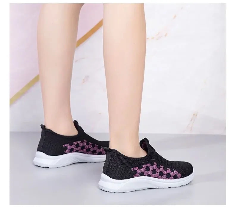Zapatillas de malla a cuadros para mujer, livianas y cómodas para caminar