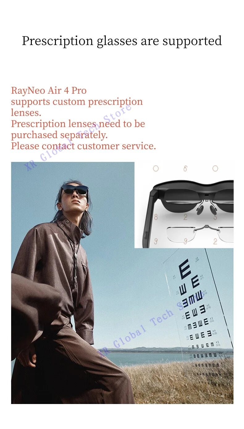 Gafas AR inteligentes RayNeo Air 4 Pro, compatible con HDR10, 3840 Hz, 4 parlantes, 1200 lentes, pantalla micro-OLED de doble capa, transparente
