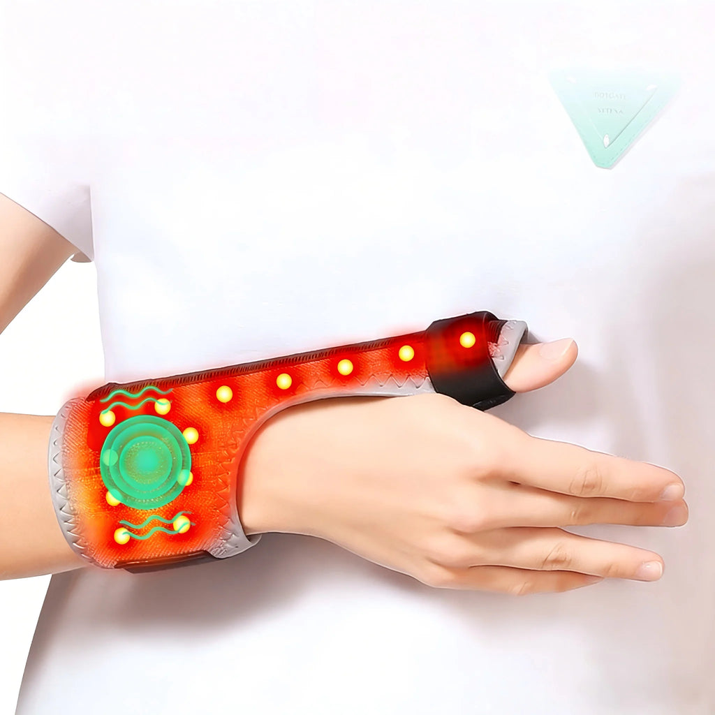 Masajeador vibratorio con soporte para pulgar, calefacción eléctrica con luz roja, alivia el dolor de muñeca y la fatiga, alivia la tenosinovitis