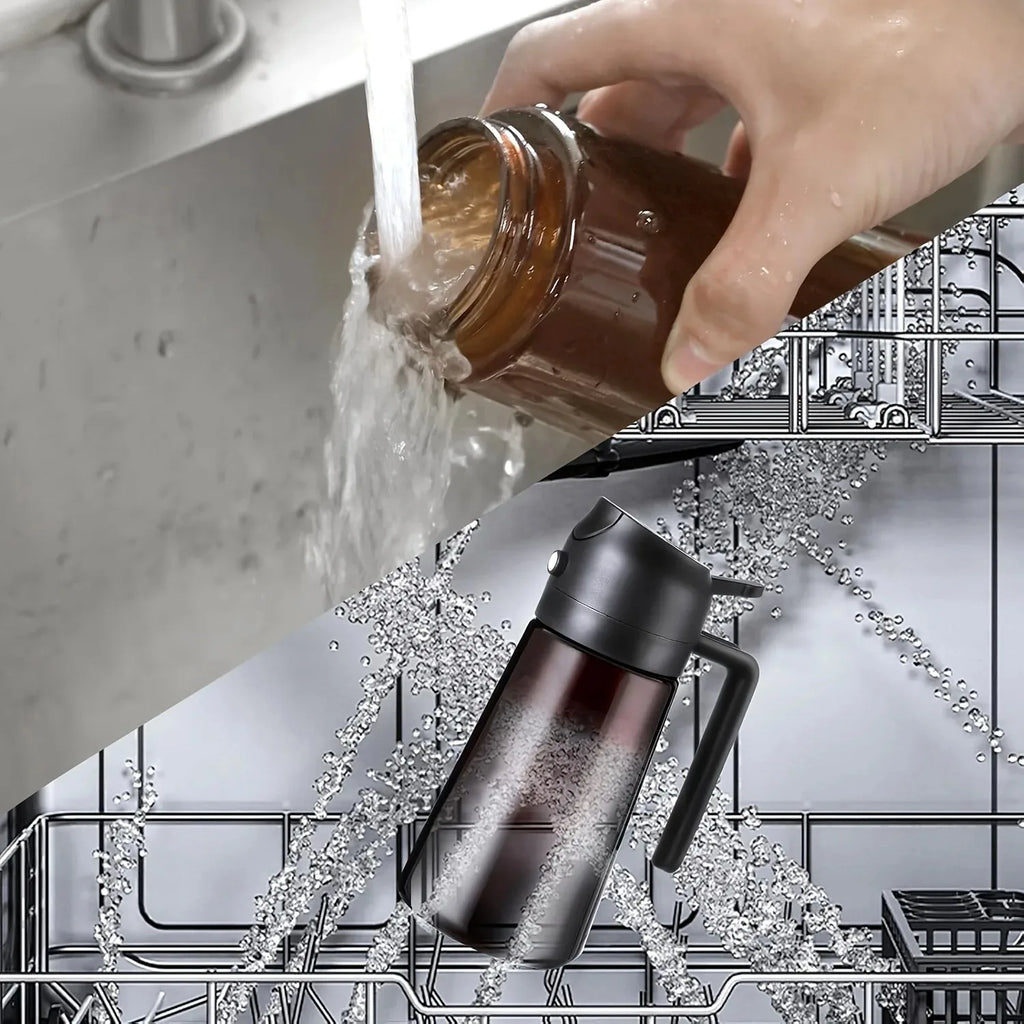 Pulverizador de aceite marrón con bloqueo de luz 2 en 1 de 470ml para cocinar botella dispensadora de aceite de oliva para herramientas de condimentos de botella de aceite de cocina
