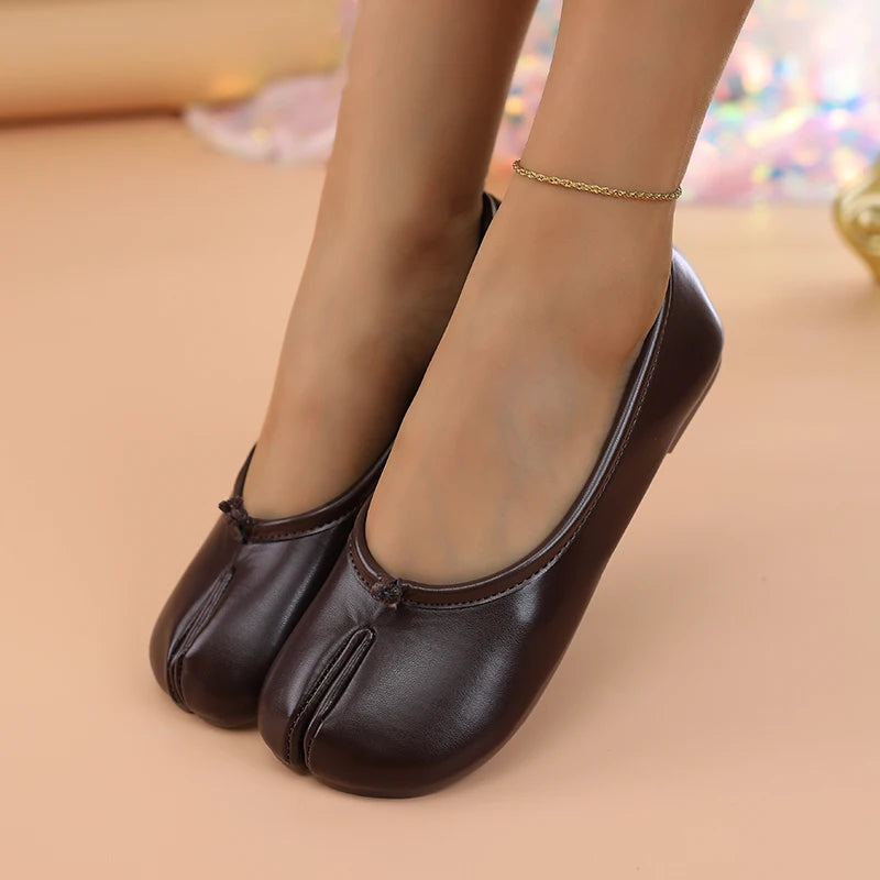 2025 Mocasines separadores de dedos de cuero para mujer, zapatos planos, cómodos, transpirables, informales