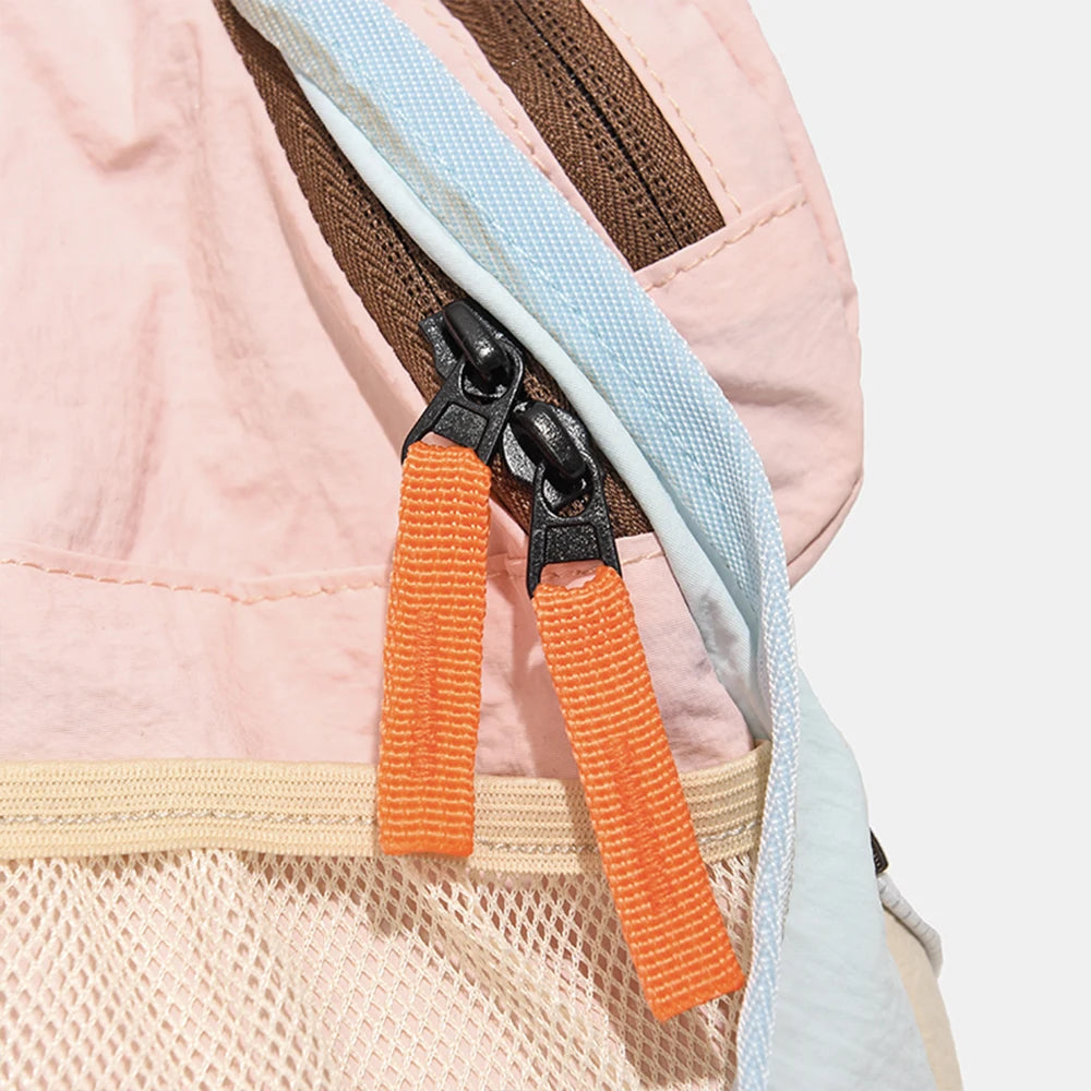 Mini Mochila de Nailon con Bloques de Color, Mochila Ligera con Cordón Elástico, Bolsa Resistente para Senderismo y Uso Diario