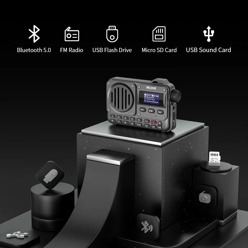 MLOVE BV800 Altavoz Bluetooth súper portátil con radio FM, pantalla LCD, antena, entrada auxiliar, disco USB, tarjeta TF, reproductor de MP3
