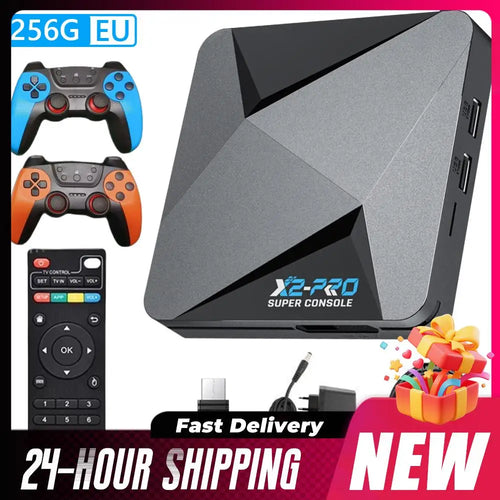 (UE) nueva consola de juegos Retro X2 PRO 64/128/256GB 4K TV Box integrada más de 65000 juegos con 2 Gamepads controladores inalámbricos Arcade