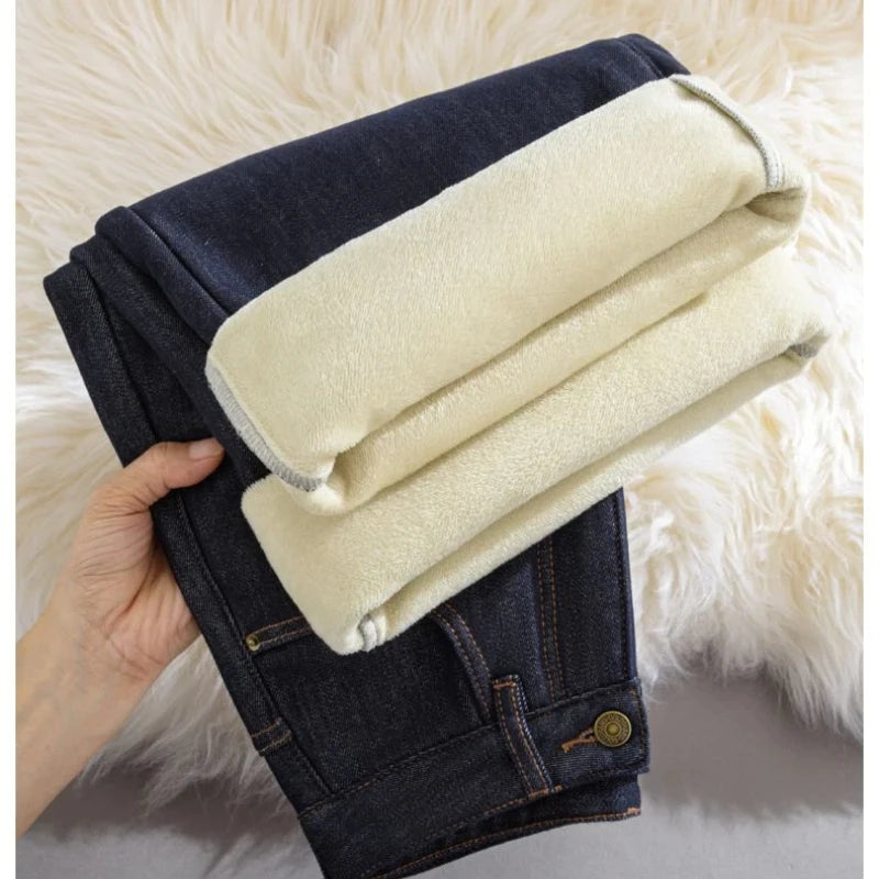 Pantalones Vaqueros Y2K con Forro Polar de Pierna Ancha