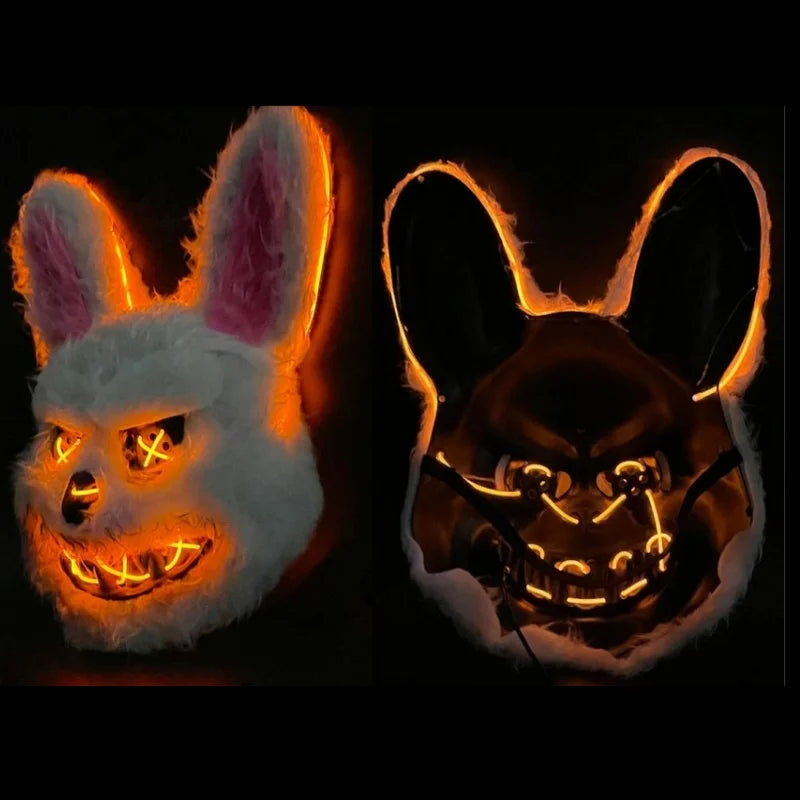 Máscara luminosa de animales con luz LED, disfraz de Halloween, fiesta de carnaval, maquillaje, máscara facial, accesorios para sombreros de piel de felpa de animales aterradores