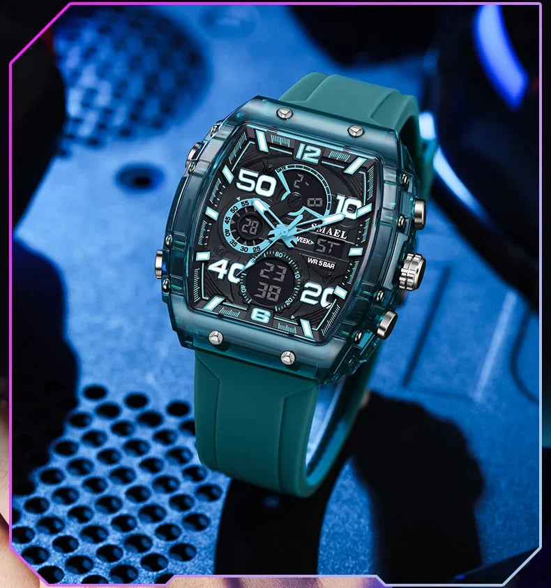 SMAEL 8109 nuevo reloj para hombre, deportivo multifuncional, resistente al agua hasta 50M, pantalla Dual, luz LED nocturna, reloj electrónico para estudiantes de ocio