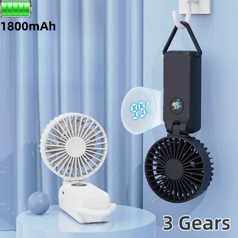 Nuevo Mini ventilador portátil de mano de 1800mAh, diseño de pantalla LED, 3 engranajes para aparatos de refrigeración portátiles de verano para interiores y exteriores
