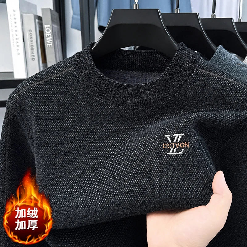 Suéter de Hombre Cuello Redondo Grueso de Invierno Color Sólido