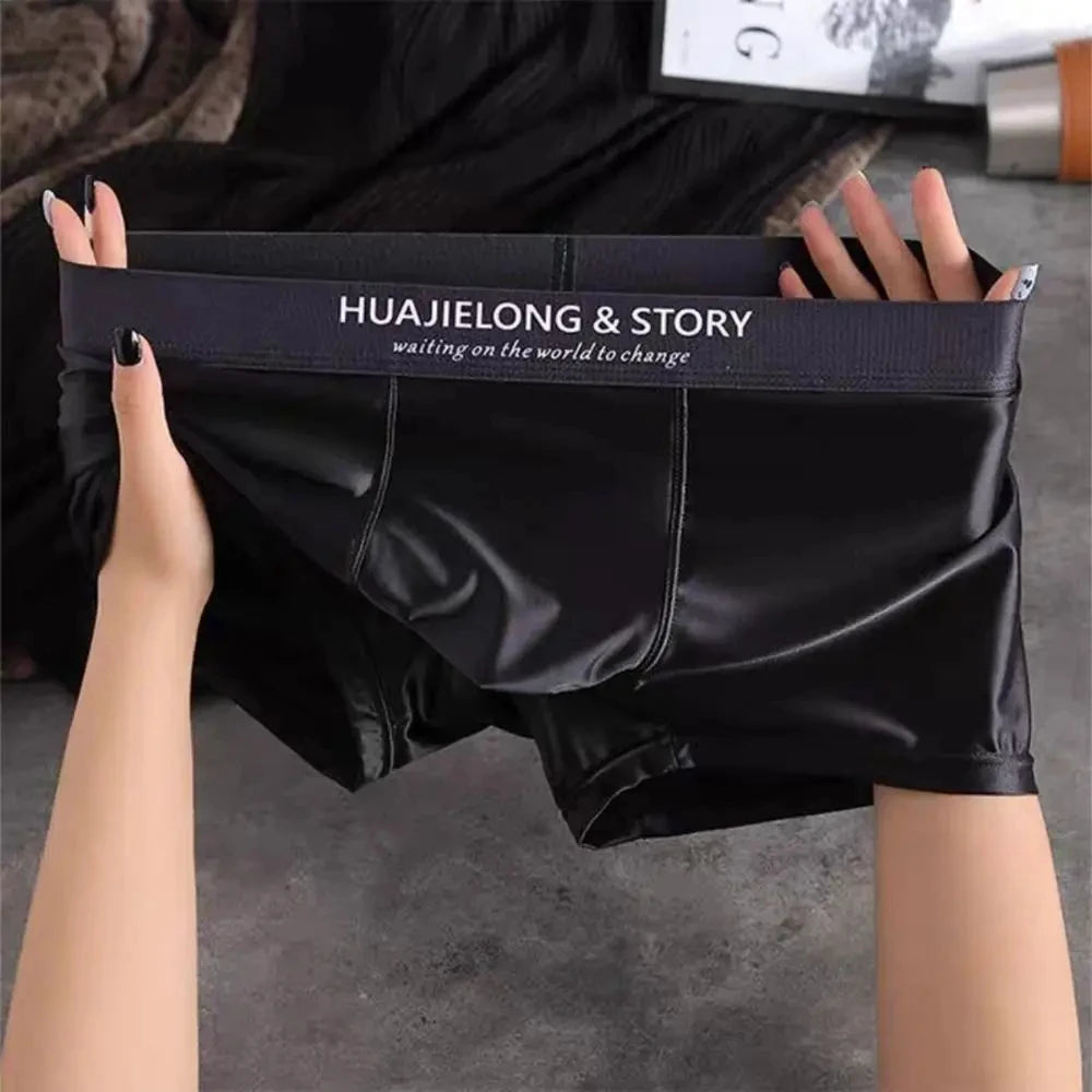 3 unids/pack de Boxers de lujo de seda de hielo tipo satén, calzoncillos de verano lisos y lisos para hombre, bragas con entrepierna de malla transpirable, ropa interior
