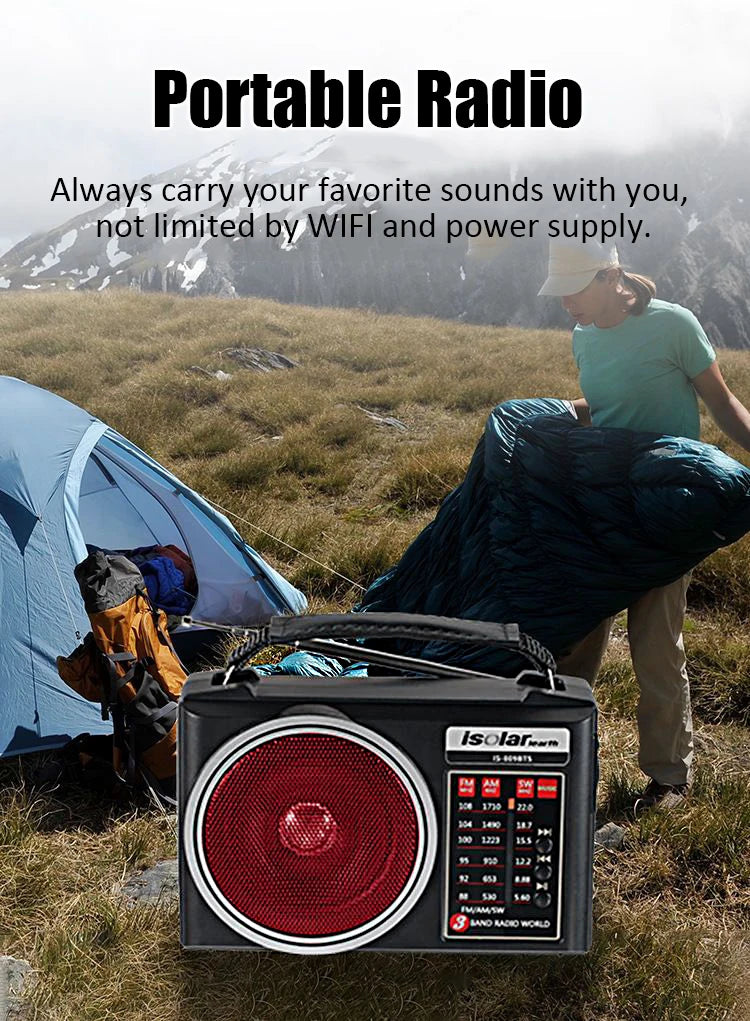 Radio portátil FM/AM/SW solar de emergencia con altavoz Bluetooth