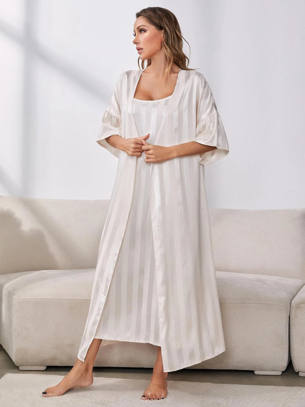 Conjunto de Pijama de Seda Helada para Mujer — Manga Larga
