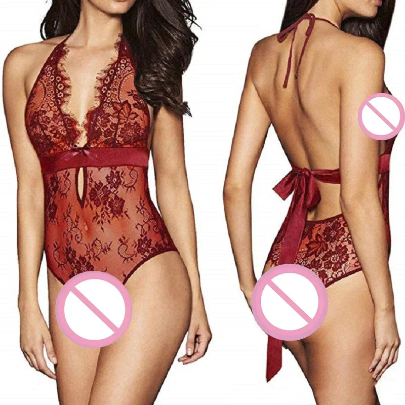 Babydoll de Encaje con Espalda Descubierta, Lencería Sexy