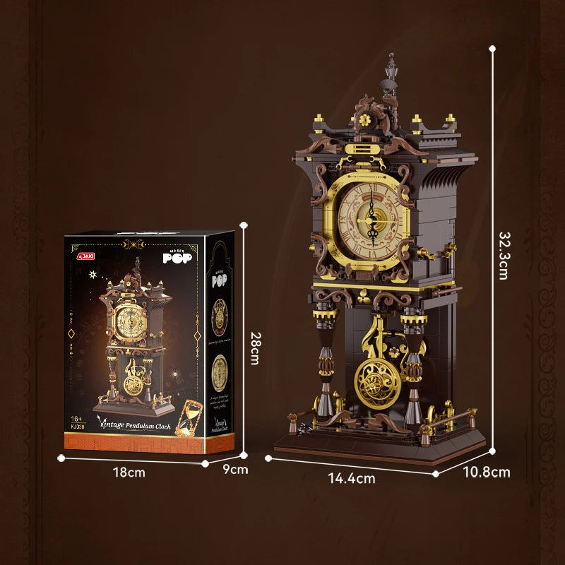 Relojes de bloques de construcción de estilo retro europeo simulados por JAKI, adorno de juguete para sala de estar, juguete educativo de construcción, regalo navideño.
