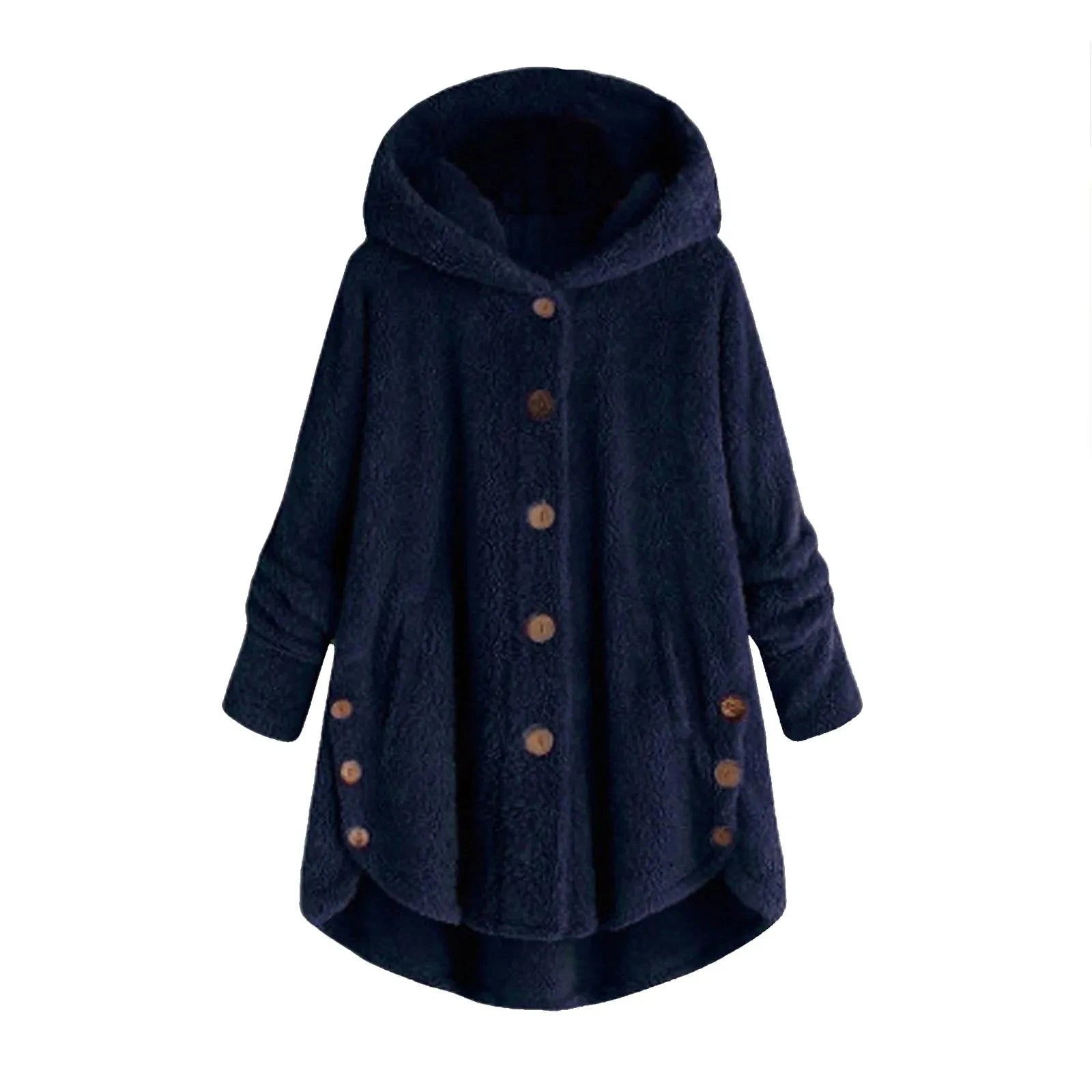 Abrigo de felpa con capucha para mujer, color sólido