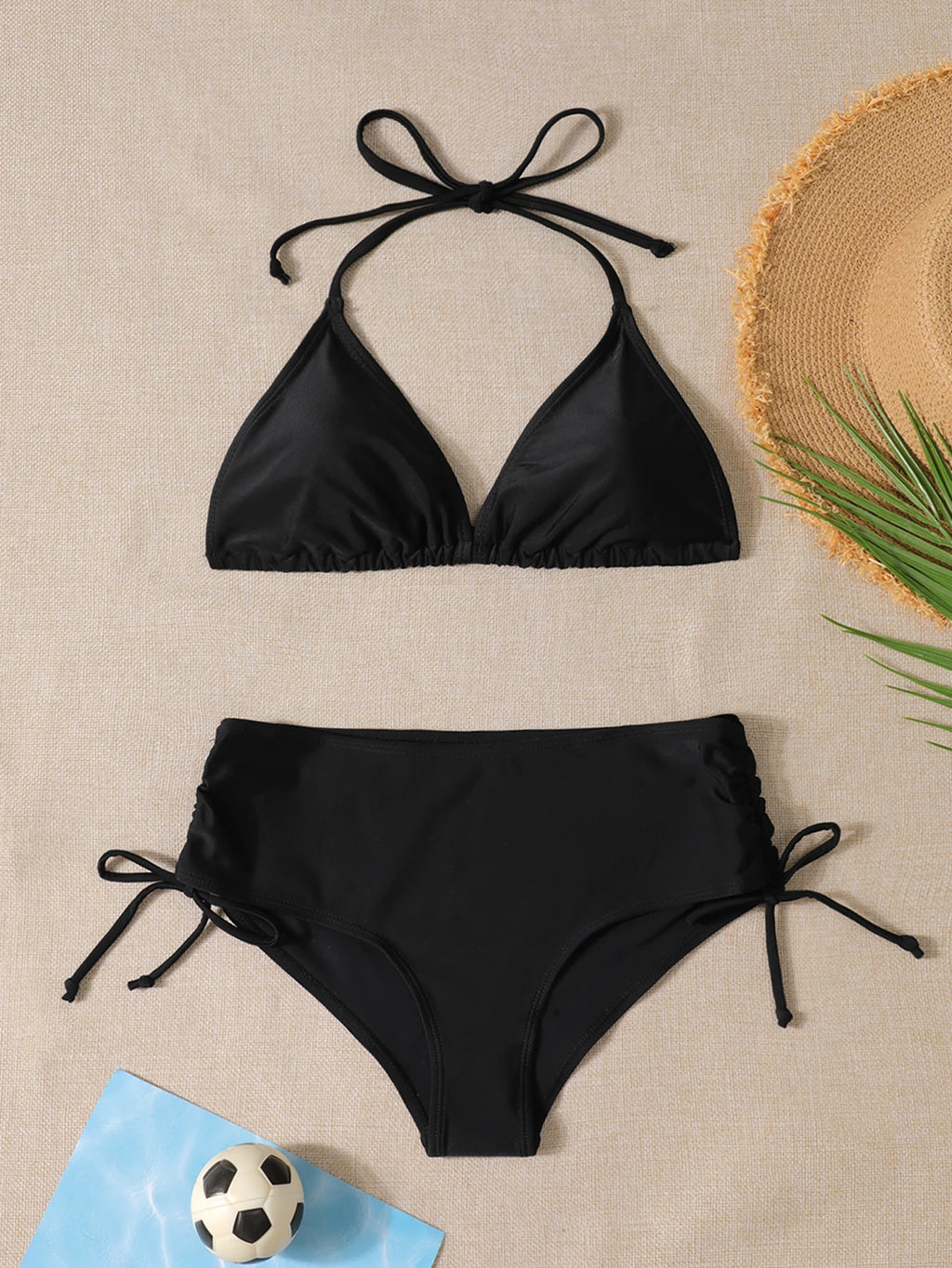 Traje de Baño Bikini Triangular Negro Sexy de Dos Piezas para Mujer, Ropa de Playa de Moda para Verano