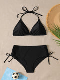 Traje de Baño Bikini Triangular Negro Sexy de Dos Piezas para Mujer, Ropa de Playa de Moda para Verano