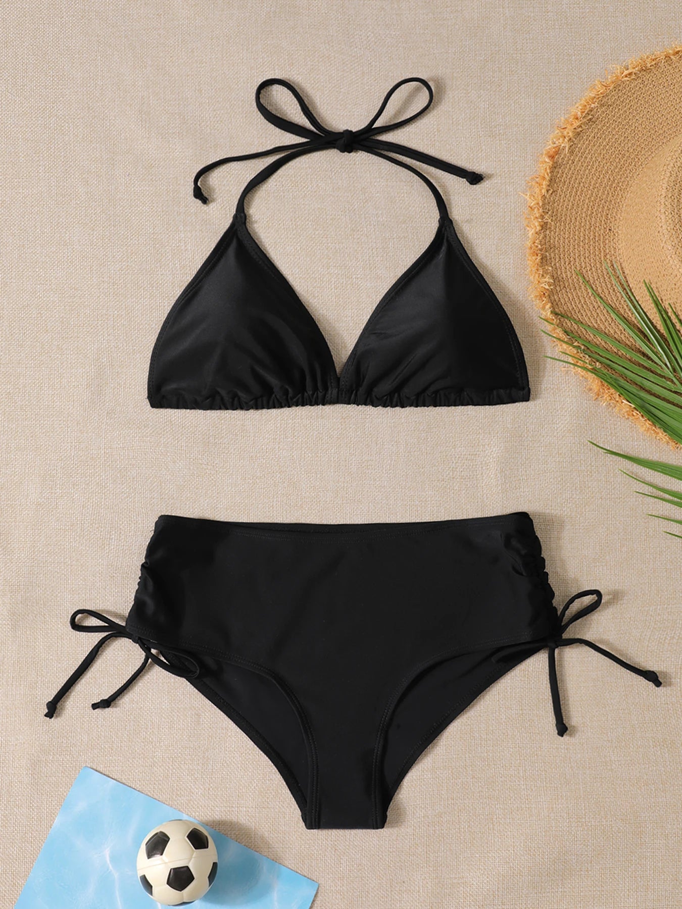 Traje de Baño Bikini Triangular Negro Sexy de Dos Piezas para Mujer, Ropa de Playa de Moda para Verano