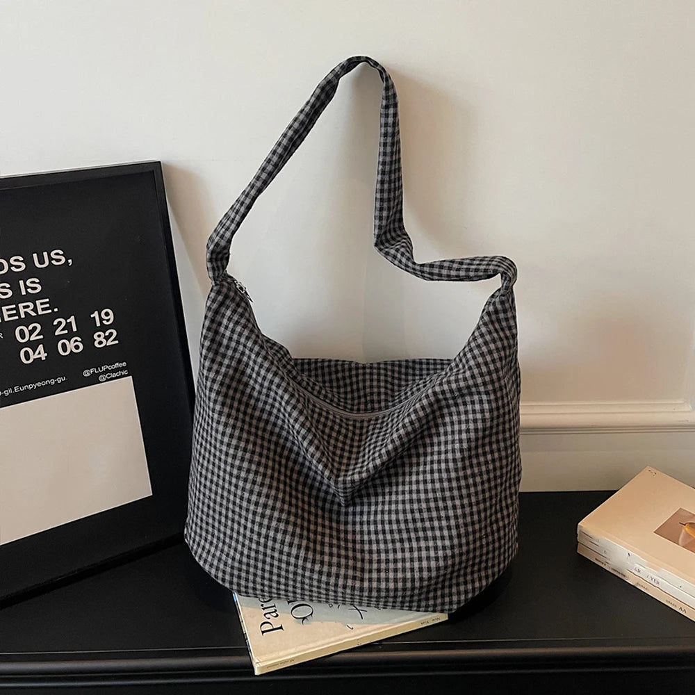 Bolso Bandolera para Mujer Estilo Retro a Cuadros, Gran Capacidad Tipo Dumpling