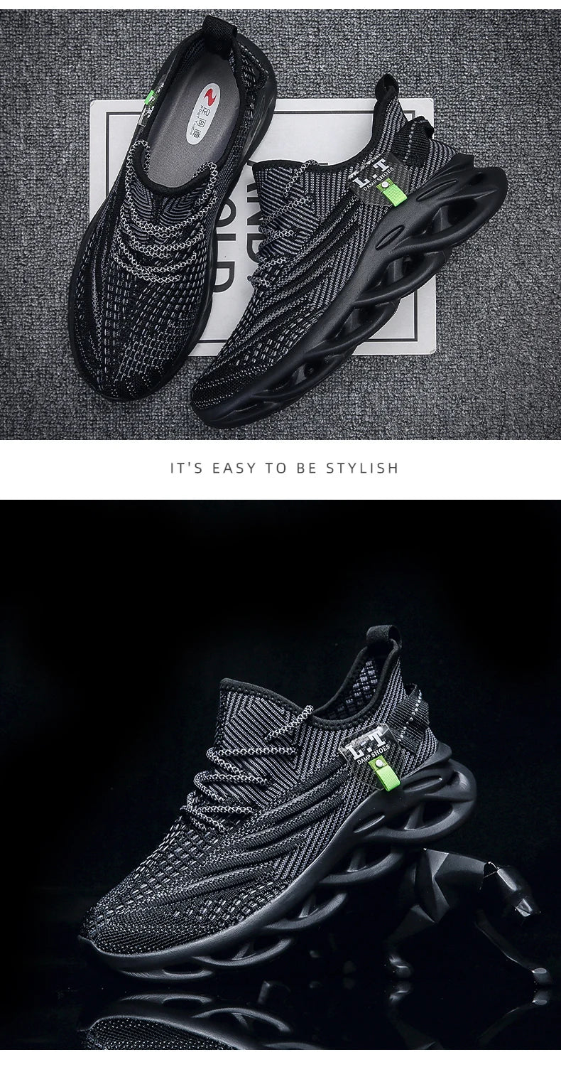Zapatillas de correr transpirables para hombre, zapatos informales con plataforma a la moda, zapatillas de deporte antideslizantes ligeras de malla para exteriores, tenis negros para trabajo