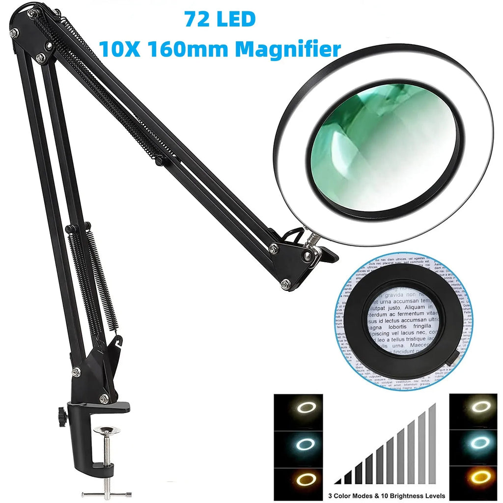 Lupa Iluminada 72 LED con USB, 3 Modos de Luz para Soldadura y Reparación
