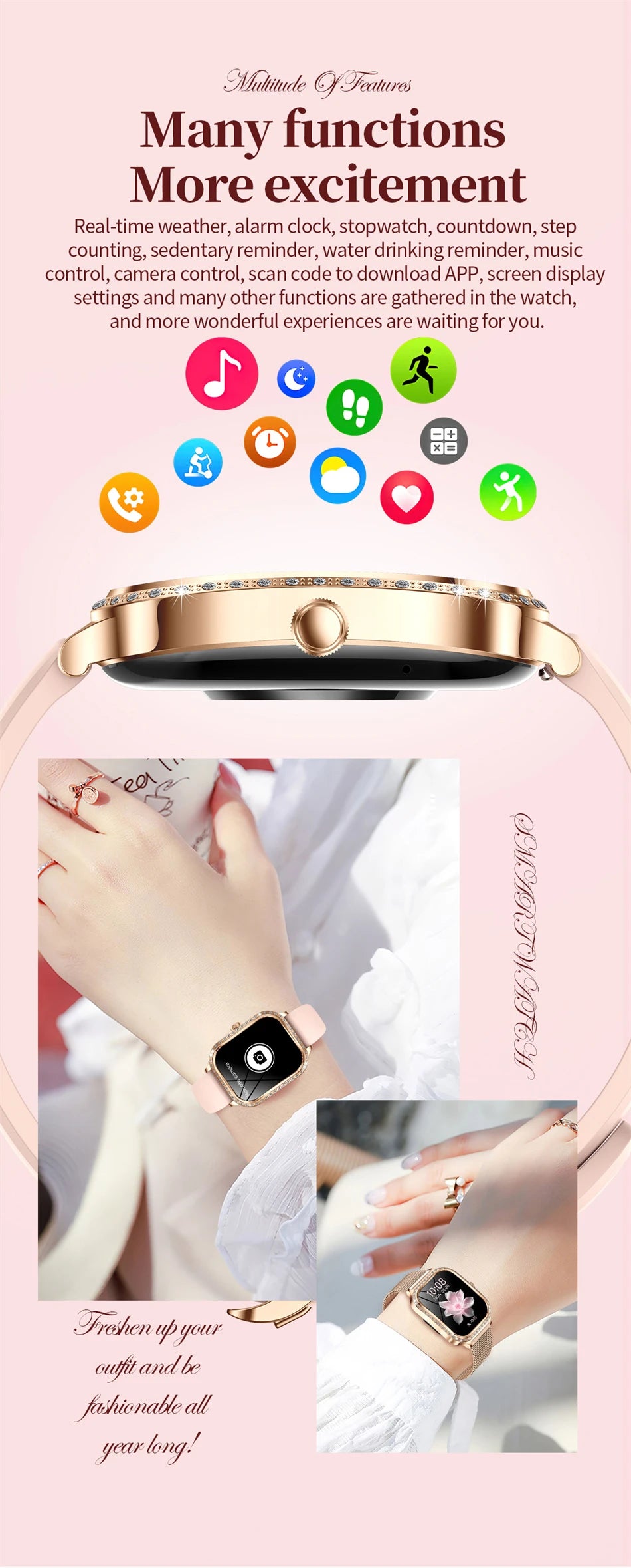Smartwatch para mujer con pantalla HD 1.75'', llamadas Bluetooth y monitor de salud IP68