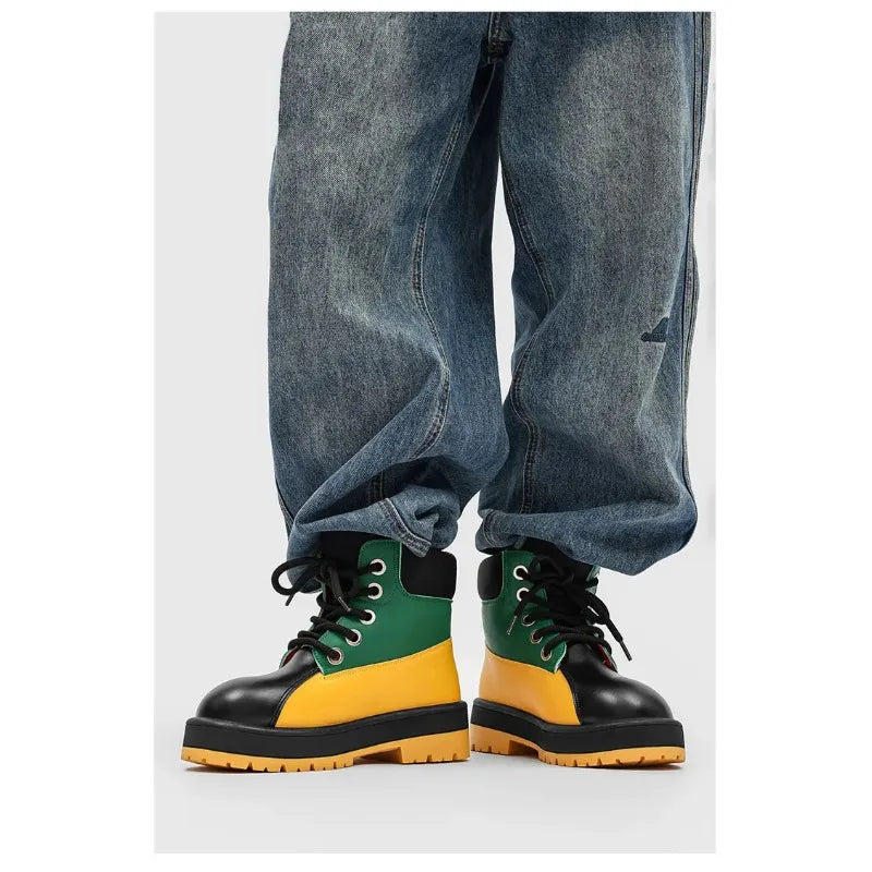 Botas de tobillo bicolor para hombre con suela gruesa antideslizante