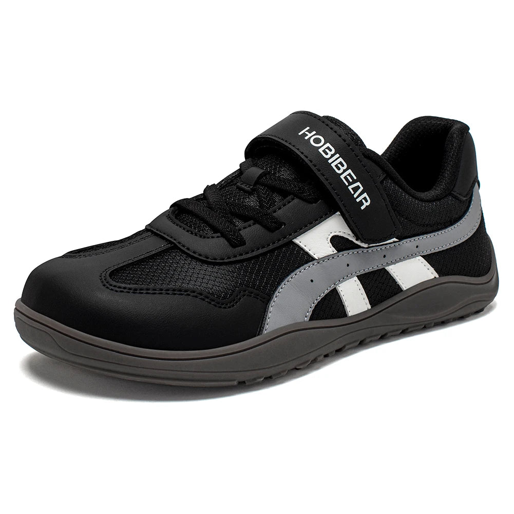 HOBIBEAR zapatos de punta ancha para niños y niñas, zapatillas de deporte descalzas con gancho y malla de cuero Artificial, zapatos transpirables para niños grandes