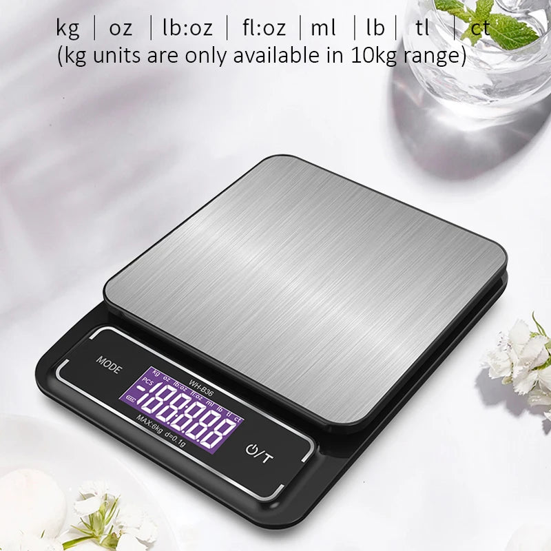 Báscula de cocina electrónica Digital de 6kg/0,1g, 10kg/1g, pantalla LCD, herramienta de medición de acero inoxidable totalmente impermeable para hornear