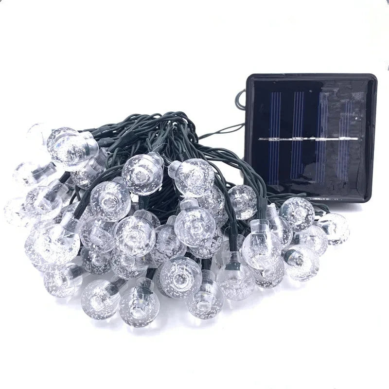 Guirnalda Solar LED para Jardín con Bolas de Cristal 10M